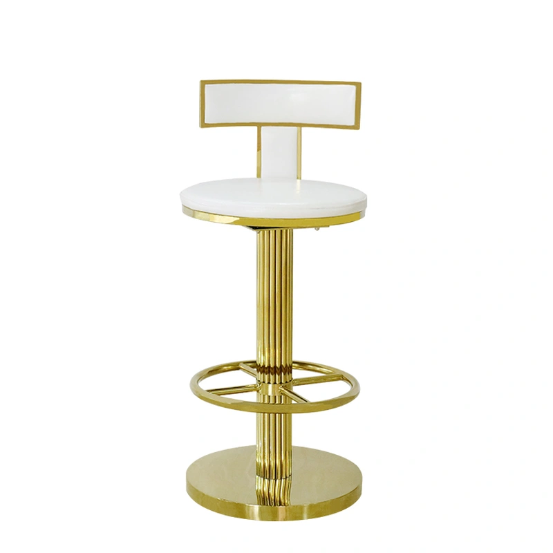 Restaurant high back white gold stainless steel bar stool 