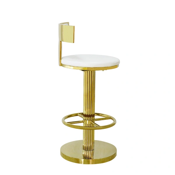 Restaurant high back white gold stainless steel bar stool 