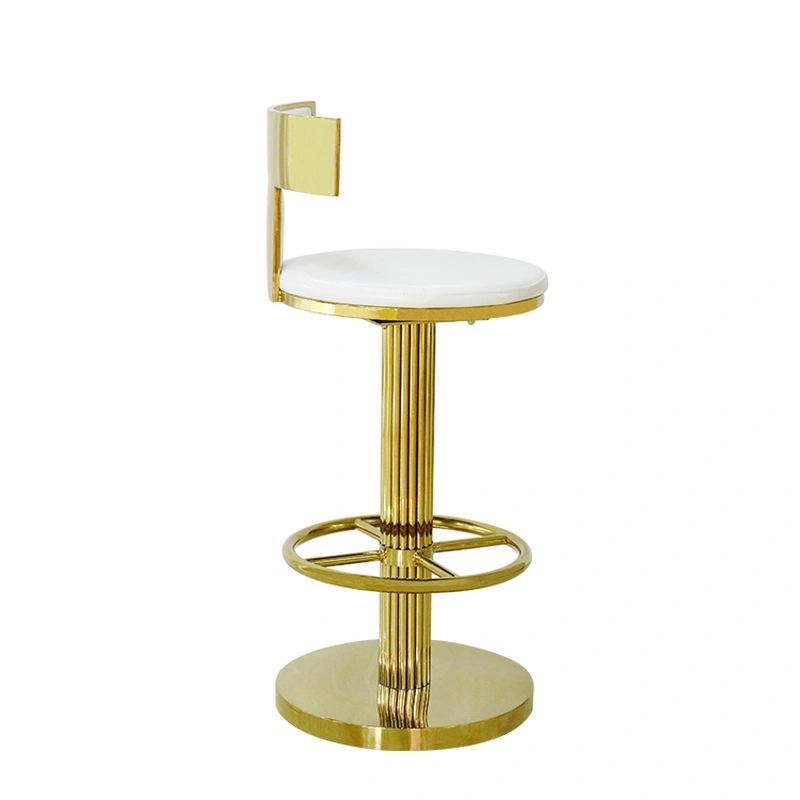 Restaurant high back white gold stainless steel bar stool 