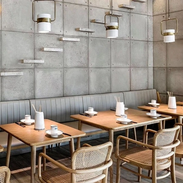 Customized restaurant furniture wooden tables and rattan chair 