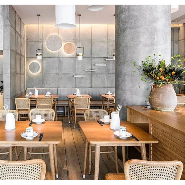 Customized restaurant furniture wooden tables and rattan chair 