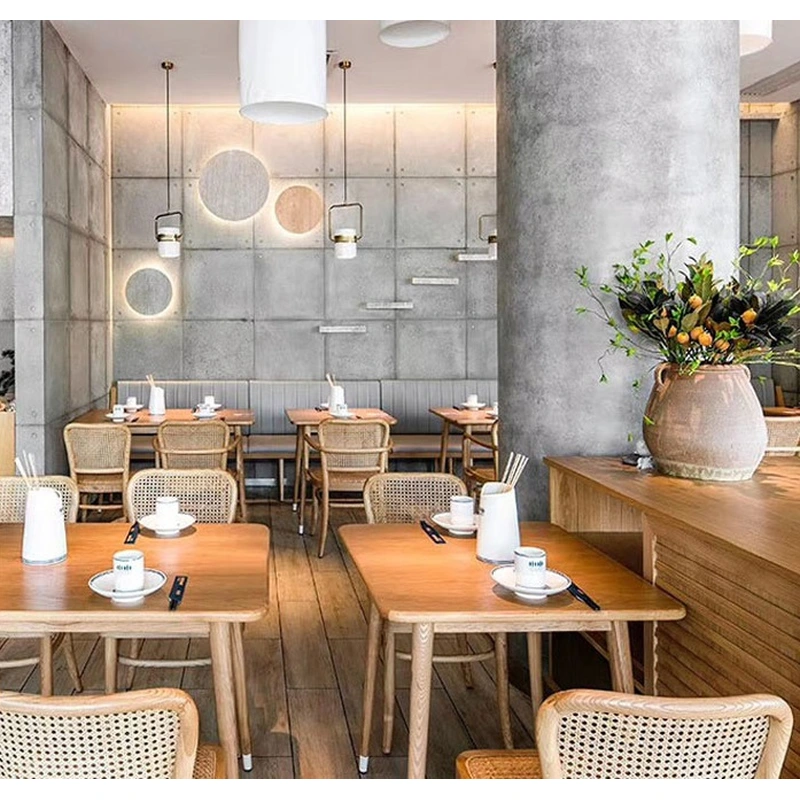 Customized restaurant furniture wooden tables and rattan chair 