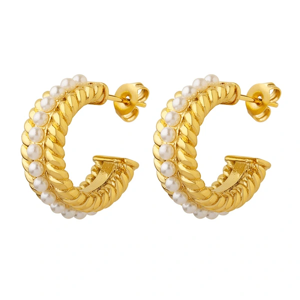 Fashion Pearl Wheat Design Hoop Earrings Jewelry