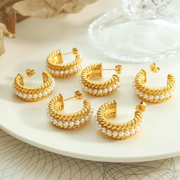 Fashion Pearl Wheat Design Hoop Earrings Jewelry