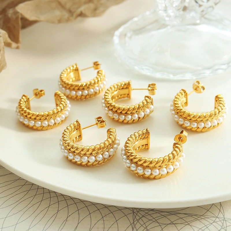 Fashion Pearl Wheat Design Hoop Earrings Jewelry