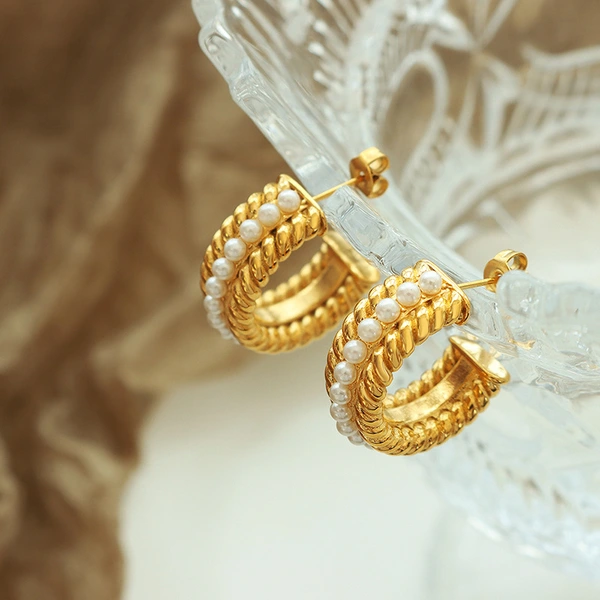 Fashion Pearl Wheat Design Hoop Earrings Jewelry