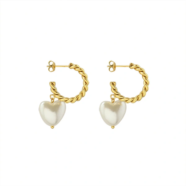 Mother of Pearl Heart Twist Hoop Earrings