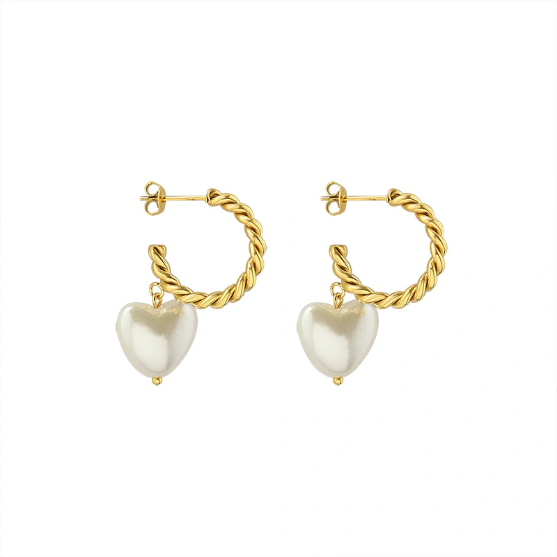 Mother of Pearl Heart Twist Hoop Earrings
