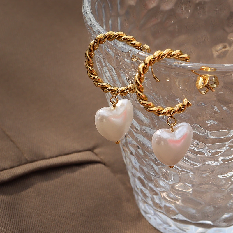 Mother of Pearl Heart Twist Hoop Earrings