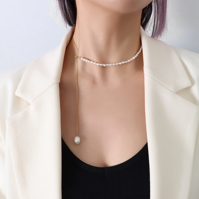 Gold Pearl Chain Necklace 