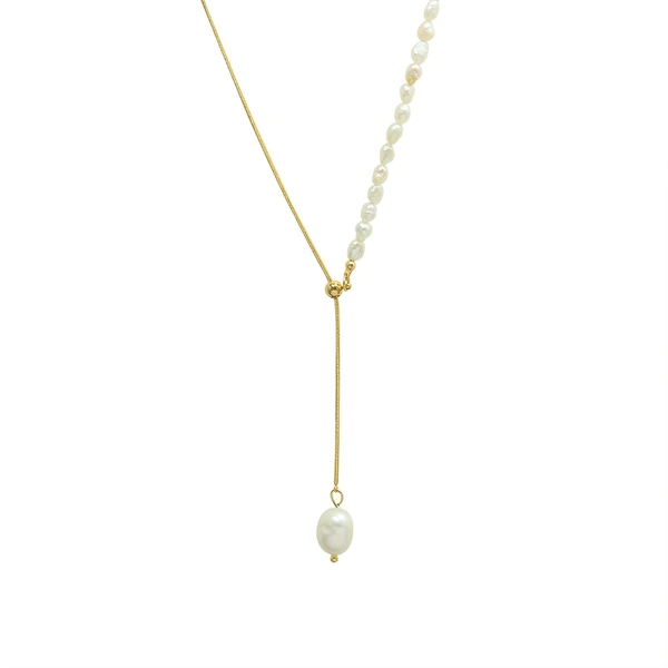 Gold Pearl Chain Necklace 