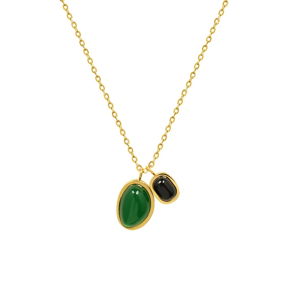  Gold Green Agate Necklace