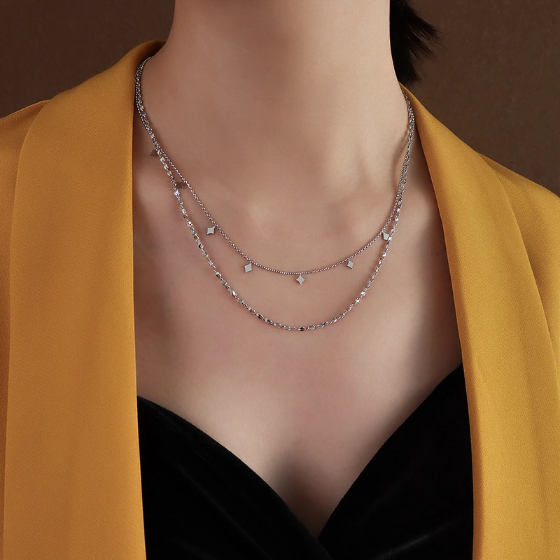 Double Chain Necklace Beaded Women Necklace