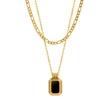 Double Chain Emerald Cut Black Stone Necklace