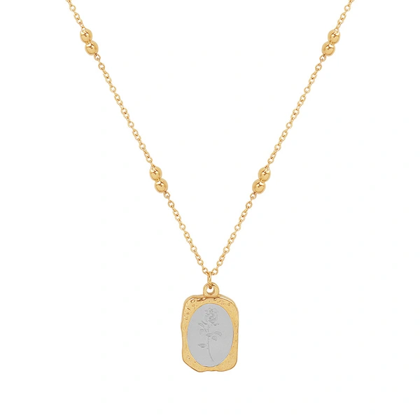 Two Tone Color Rose Flower Pendant Necklace