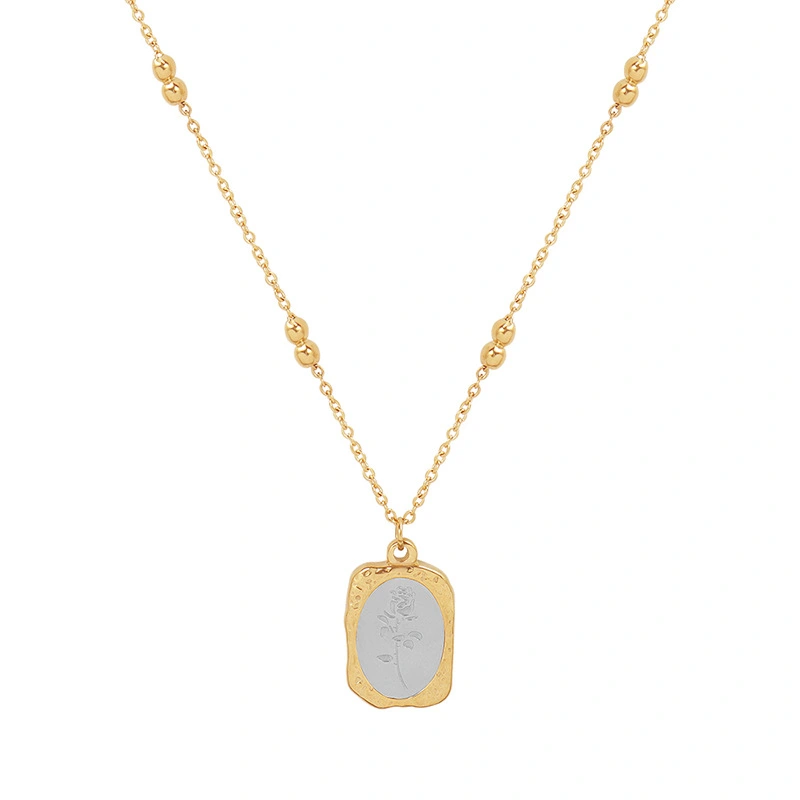 Two Tone Color Rose Flower Pendant Necklace