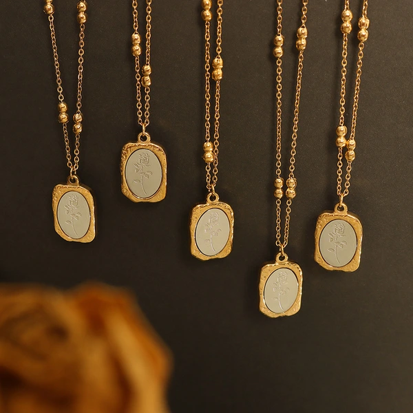 Two Tone Color Rose Flower Pendant Necklace