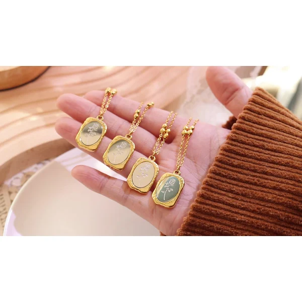 Two Tone Color Rose Flower Pendant Necklace