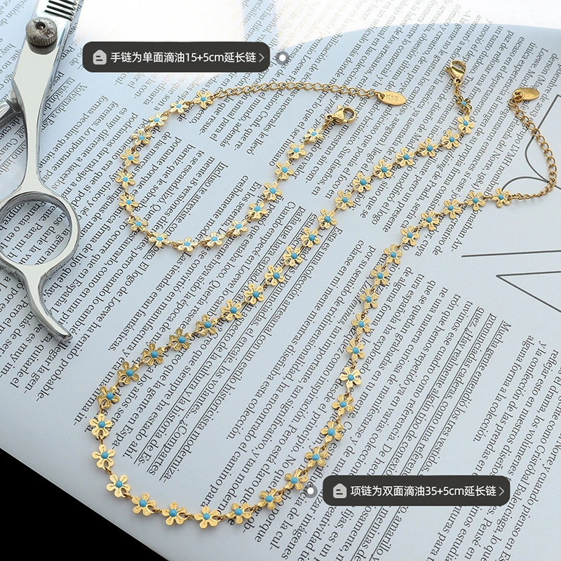 Gold Plated Multi Flower Necklace and Bracelet