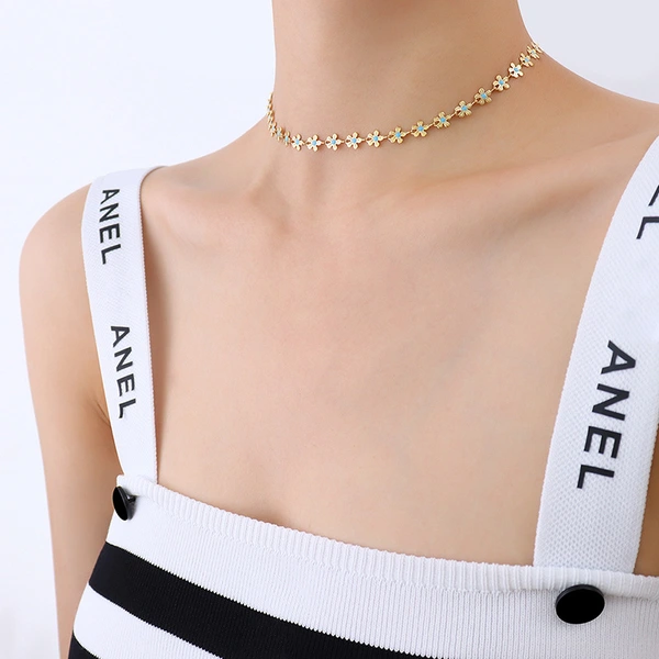 Gold Plated Multi Flower Necklace and Bracelet