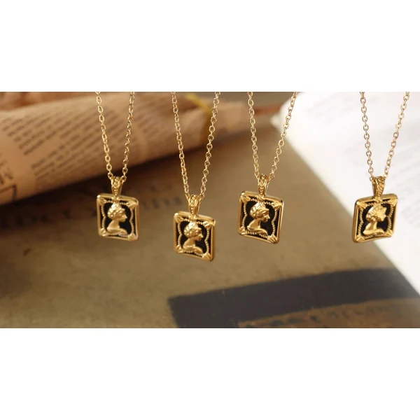 Black Enamel Feature Pendant Necklace