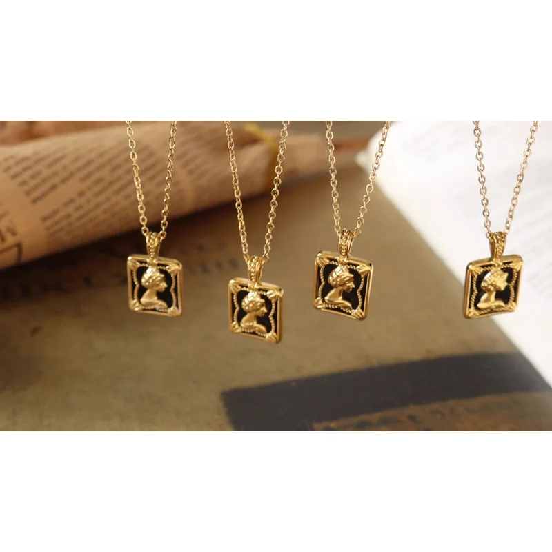 Black Enamel Feature Pendant Necklace