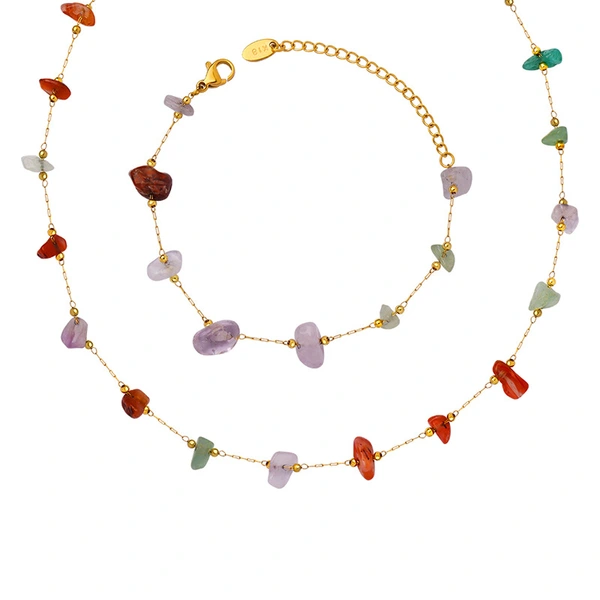 Multi Color Raw Gemstone Gold Necklace