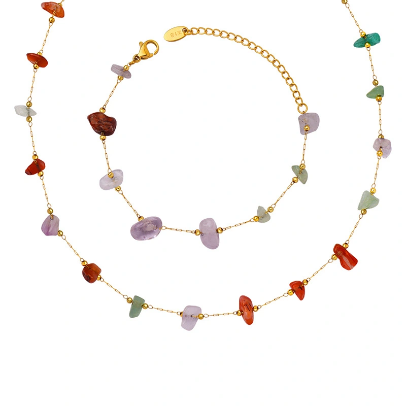 Multi Color Raw Gemstone Gold Necklace