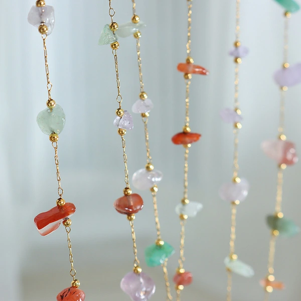 Multi Color Raw Gemstone Gold Necklace