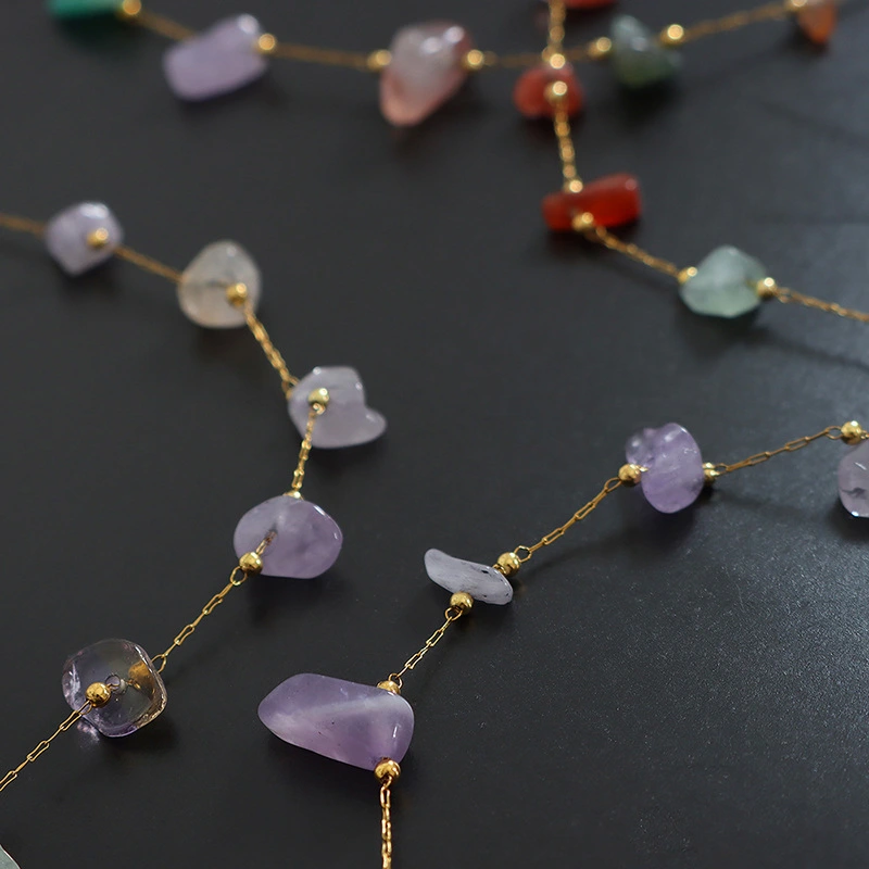Multi Color Raw Gemstone Gold Necklace