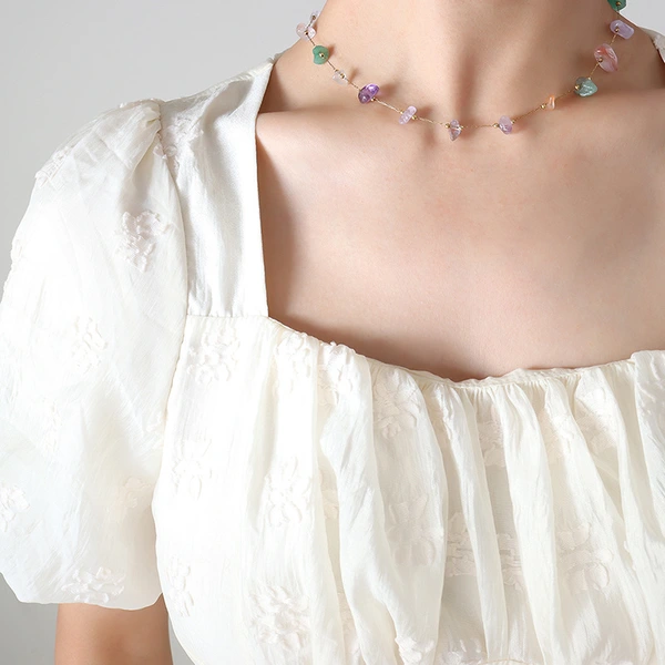 Multi Color Raw Gemstone Gold Necklace