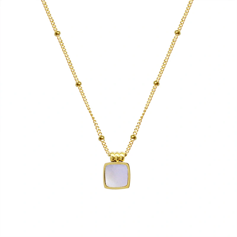 Gold Plated Boble Chain Square Necklace