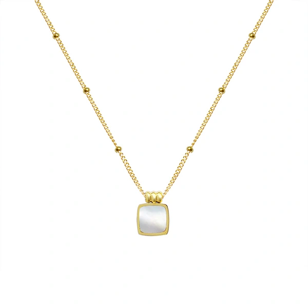 Gold Plated Boble Chain Square Necklace