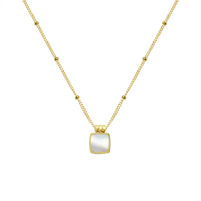 Gold Plated Boble Chain Square Necklace