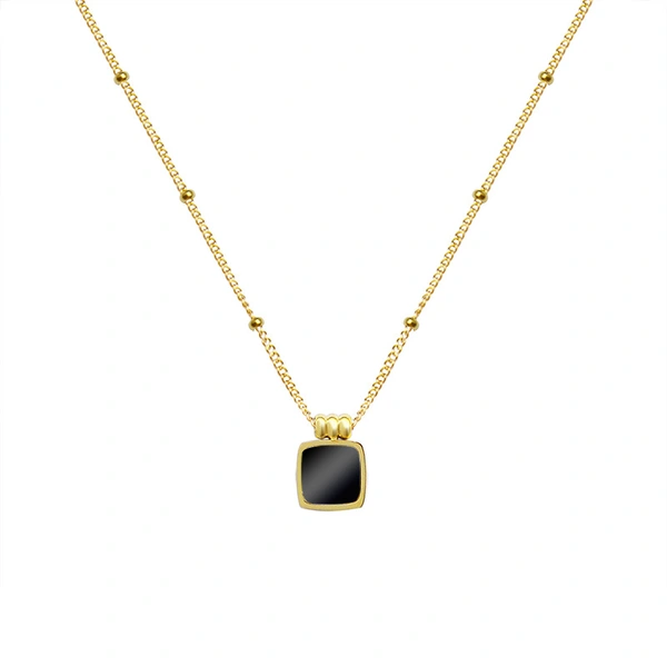Gold Plated Boble Chain Square Necklace