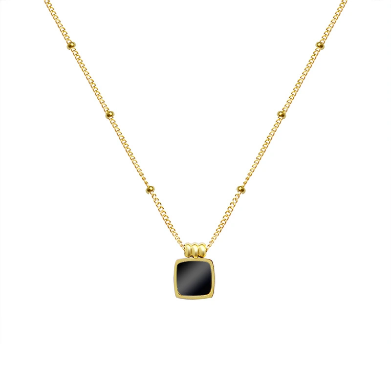 Gold Plated Boble Chain Square Necklace