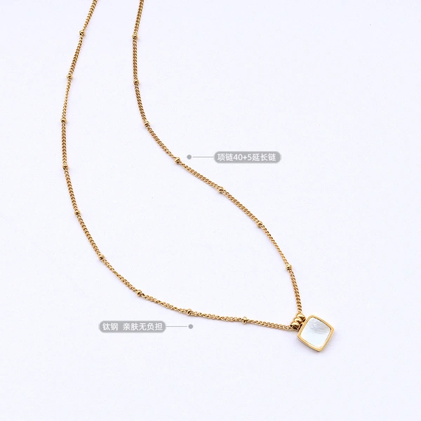 Gold Plated Boble Chain Square Necklace