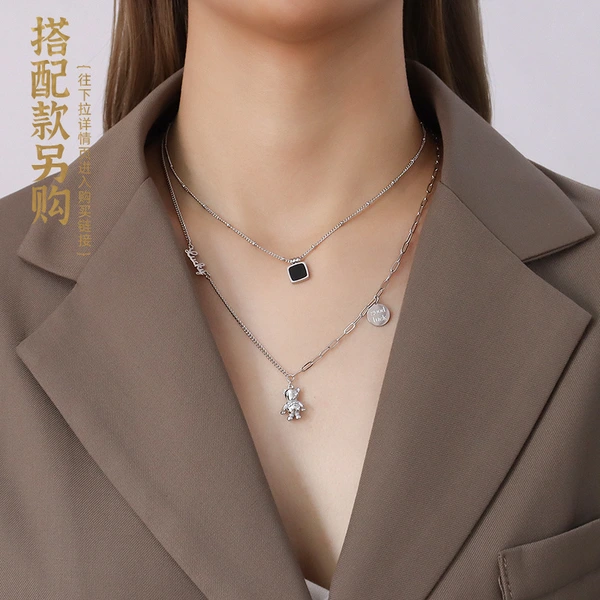 Gold Plated Boble Chain Square Necklace