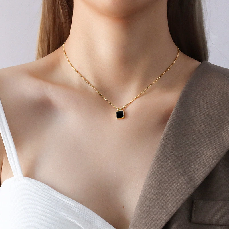 Gold Plated Boble Chain Square Necklace