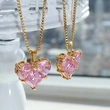 Pink Color Heart Shape Necklace and Earrings Women Jewelry Set