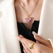 Pink Color Heart Shape Necklace and Earrings Women Jewelry Set