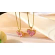 Pink Color Heart Shape Necklace and Earrings Women Jewelry Set