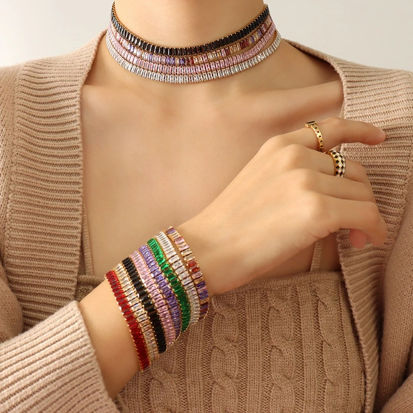 Colorful Tennis Necklace and Bracelet Women Jewelry