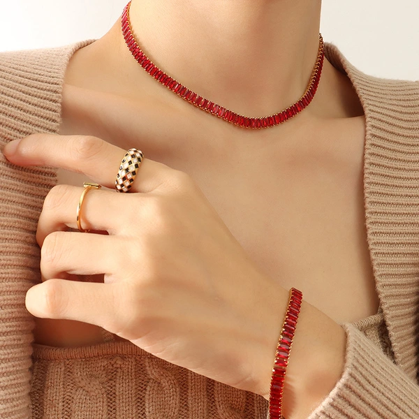 Colorful Tennis Necklace and Bracelet Women Jewelry