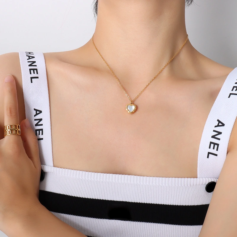 Gold Color Mother of Pearl Heart Necklace