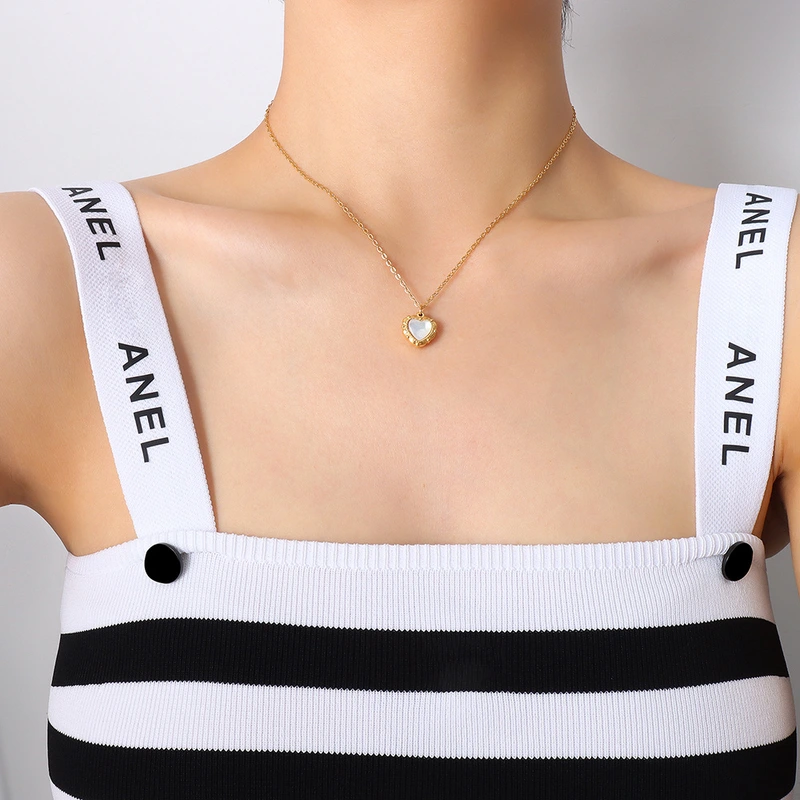 Gold Color Mother of Pearl Heart Necklace