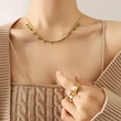 Flat Snake Chain Green Stone Steel Necklace
