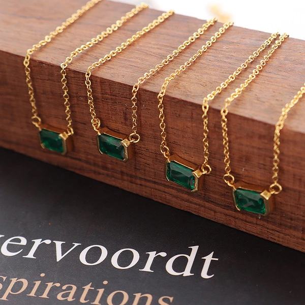 Emerald Cut Green Stone Women Neckalce