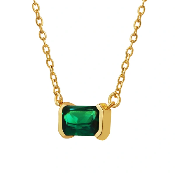 Emerald Cut Green Stone Women Neckalce
