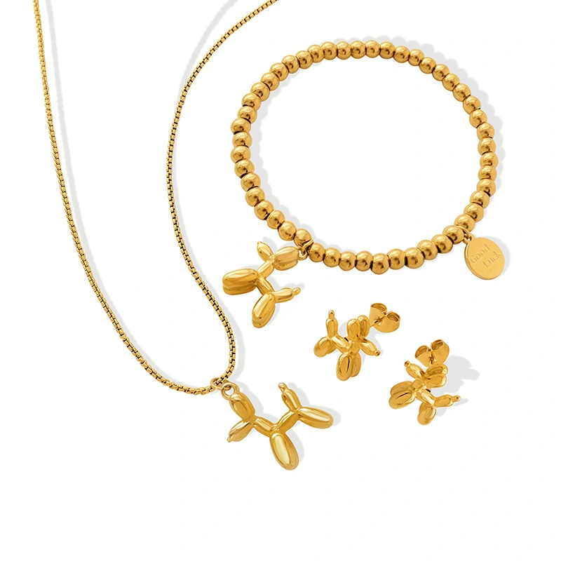Gold Plated Cute Balloon Animal Dog Pendant  Puppy Necklace